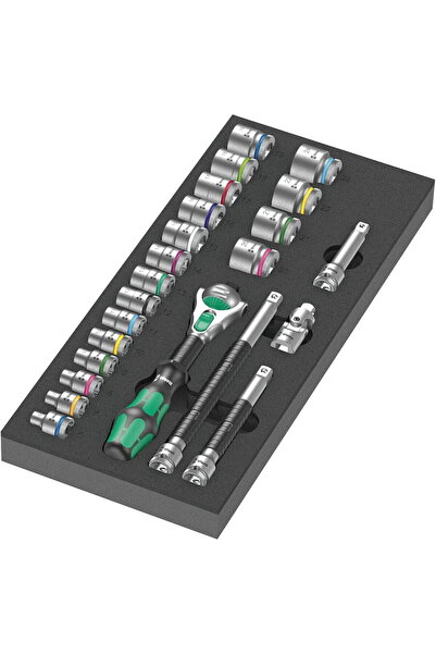 wera Bit Top Bottom Set 9721 3/8" with Zyklop 8000 B ratchet in foam insert, ...