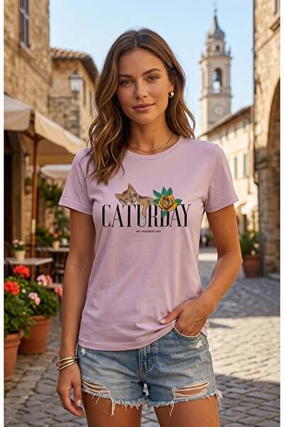 ILG Women's Lilac "Caturday" Graphic T-Shirt – Casual & Cute Everyday Wear