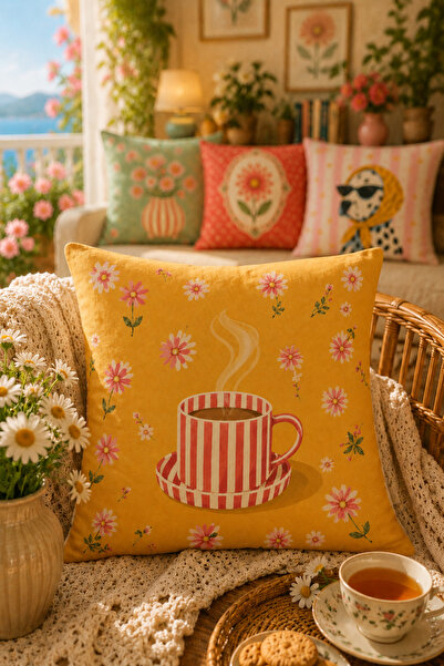 SasoHome Boho Vintage Çiçek Desenli Dekoratif Kırlent Kılıfı Pastel Floral Ta...