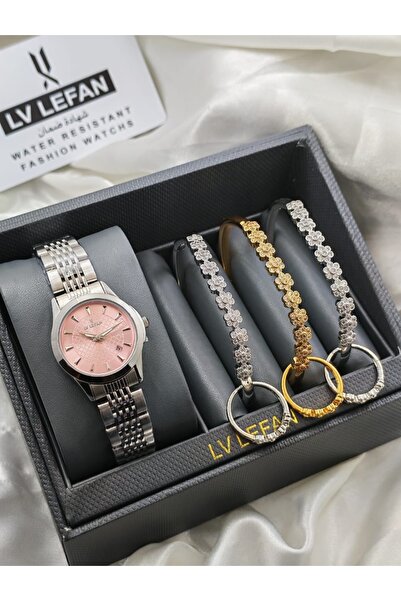 LV LEFAN Women's Watch with 3 Matching Accessory Bracelets.