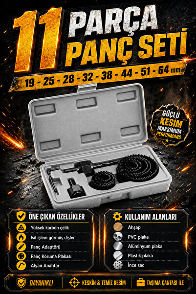Zephoo 11 Parça Delik Açma Panç Seti 19-64 mm Panç Testere Takımı Ahşap PVC P...