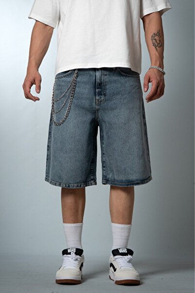 GRJ denim Cloud Washed Baggy Fit Blue Men's Jean Shorts