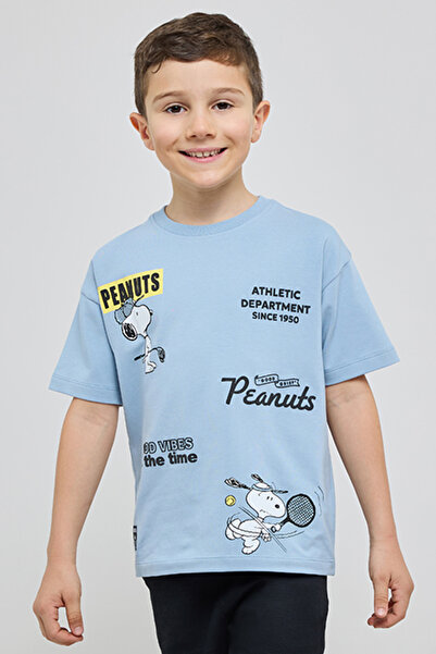 R&B Snoopy Printed T-Shirt with Crew Neck and Short Sleeves