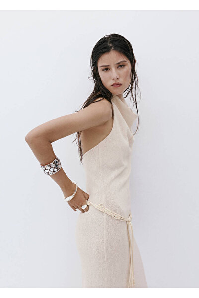 MANGO Woman Kemerli halter yaka örgü elbise