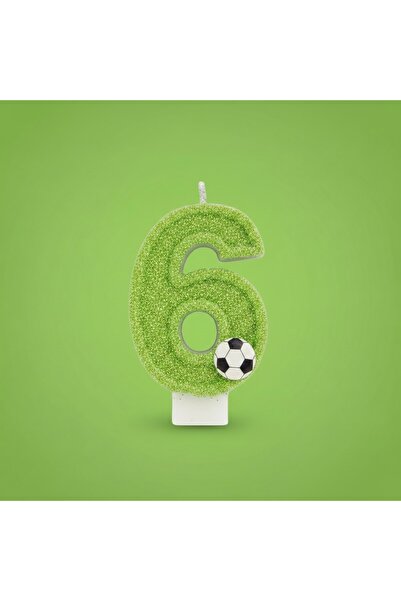 Miki & Miki Yeşil Simli Pasta Mumu Doğum günü mum 6 yaş Futbol Konsept