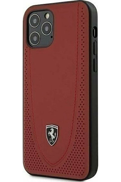 Ferrari Off Track Διάτρητη Δερμάτινη Κόκκινη Πίσω Θήκη (iPhone 12 / 12 Pro) Κ...