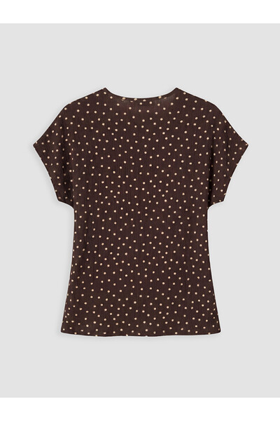 LC Waikiki Brown Crew Neck Polka Dot Tie-Back Blouse