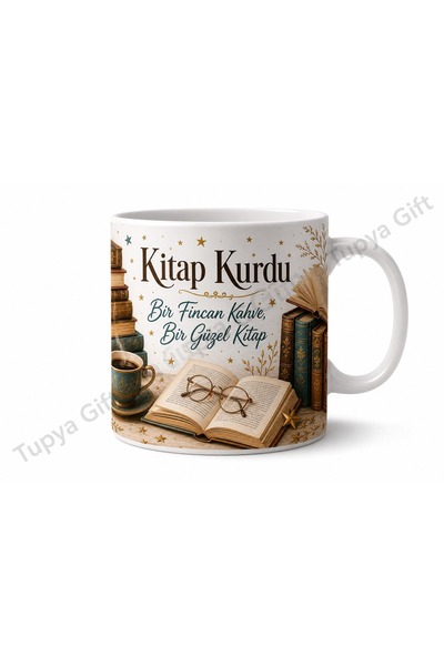 Tupya Gift Kitap Kurdu Okuma Temalı Kişiye Özel Baskılı Kupa Bardak Hediye