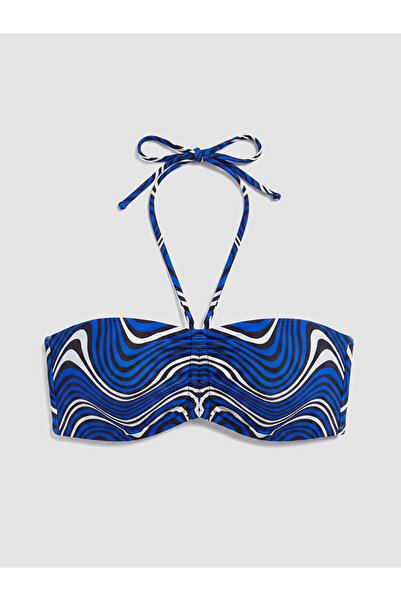 LC Waikiki Mavi Çıkarılabilir Pedli Desenli Kadın Bikini Üst
