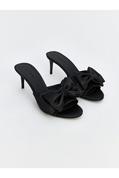 LC Waikiki Black Bow Detailed Women's Heeled Slippers