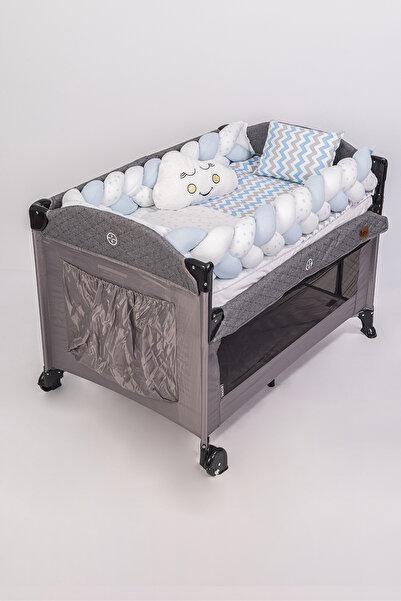 Jasmin Bebe Home طقم سرير أطفال بارك مجدول وسرير خشبي للنوم 5 قطع (70x110، 70...