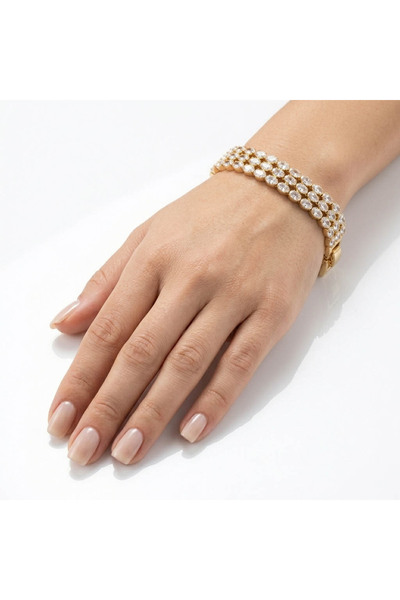 Generic Gold-Tone 3-Row Oval Crystal Tennis Bracelet for Women - Sparkling Cl...