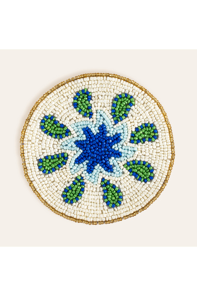 Zsa Zsa Zsu Dadrı White - Blue Glass Bead Coaster 10 cm