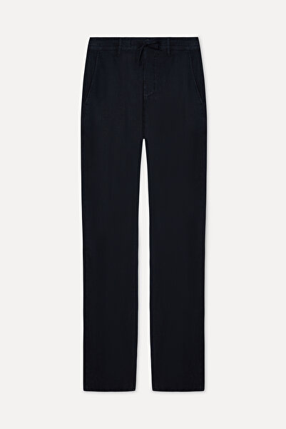 Mudo Men's Navy Blue Straight Fit Linen Trousers