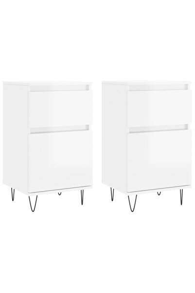 vidaxl Servante, 2 buc., alb extralucios, 40x35x70 cm, lemn prelucrat