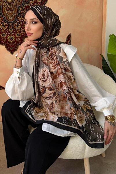 İmajButik Black Floral Patterned Soft Shawl