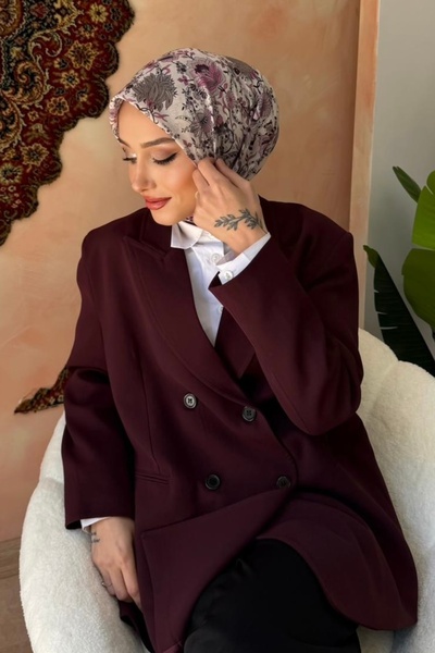 İmajButik Beige Powder Patterned Soft Scarf