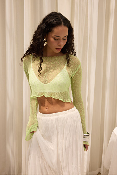 BOHEMAİ Yenka Basic Thin Green Knitwear Crop