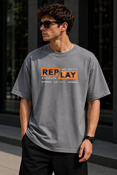 ArtYus Replay Text Printed Unisex Oversize T-Shirt – Cotton Crew Neck Casual ...
