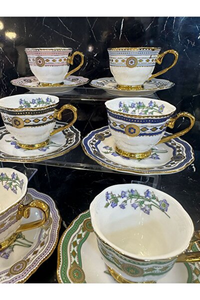 pırıltı home Colorful Coffee Cup Set for 6 People