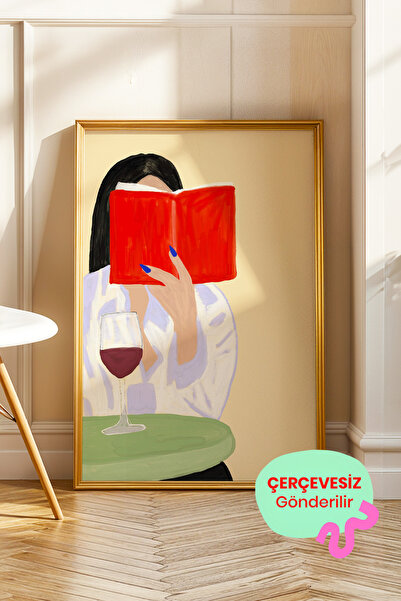 ArtDropsco Kitap Okuyan Kadın Poster, Modern Figüratif İllüstrasyon Tablo Çer...