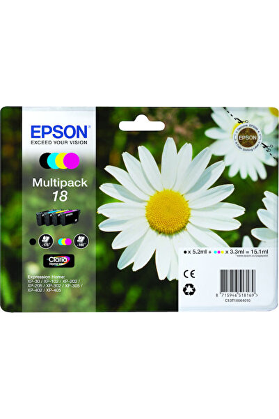 EPSON 18 Γνήσια Συσκευασία με 4 Μελάνια για Εκτυπωτές InkJet Κίτρινο / Κυανό ...