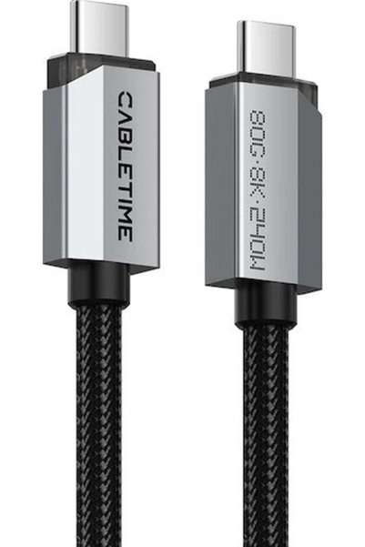 Cabletime Πλεγμένο Καλώδιο USB 2.0 USB-C Αρσενικό - USB-C 240W Μαύρο 1μ CT-US...