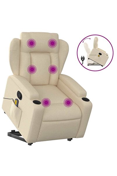vidaxl Fotoliu masaj rabatabil cu ridicare, crem, material textil