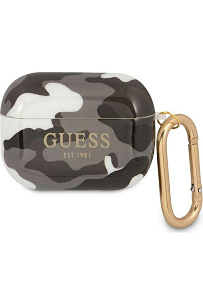 Guess Συλλογή Camo Θήκη Σιλικόνης με Μπρελόκ Μαύρο για Apple AirPods Pro