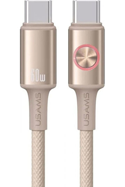 Usams SJ752 Πλεγμένο / LED Καλώδιο USB 2.0 USB-C αρσενικό - USB-C 60W Μπεζ 1....