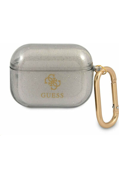 Guess Συλλογή Glitter Θήκη Σιλικόνης με Μπρελόκ Μαύρο για Apple AirPods Pro