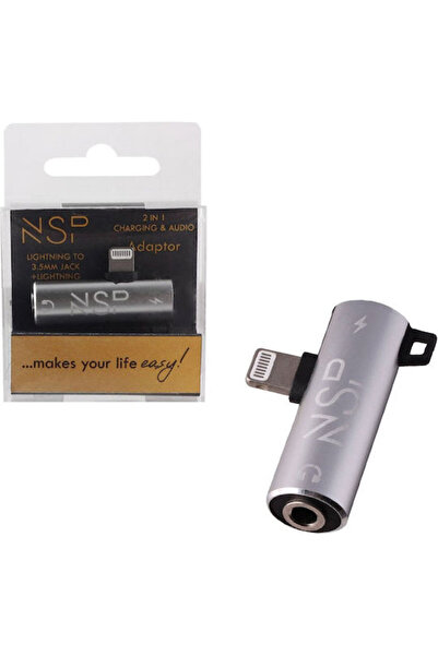 NSP Μετατροπέας Lightning αρσενικό σε 3.5mm / Lightning θηλυκό Γκρι 1 τεμάχιο