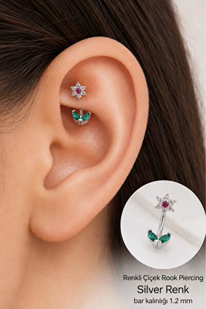 Sacce Scarves&Accessories Zirkon Taşlı Çiçek Yaprak Rook Piercing Helix Kaş K...