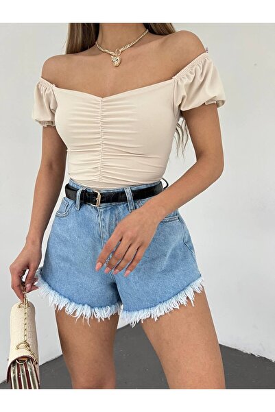 maxkomp Crop Top with Elasticated Short Sleeves