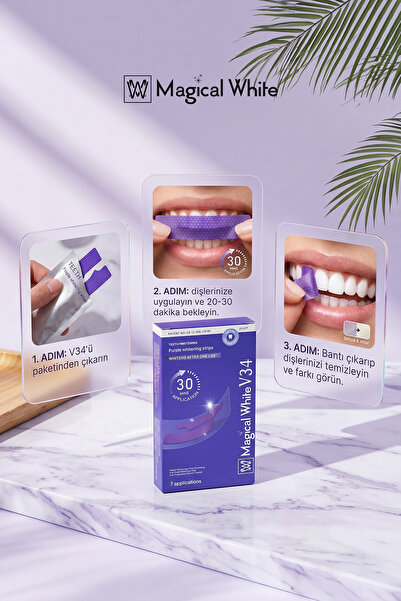 Magical White V34 Purple Teeth Whitening Strips - Anti-Yellowing Color Correcting Teeth Whitener Strip Set (7 Packs/14 Pieces)