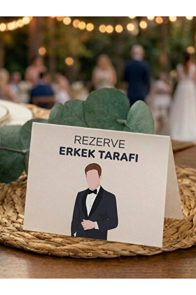 baskıbull Erkek Tarafı Düğün | Nişan | Söz Masa Kartı | Çift Taraflı (25 adet)