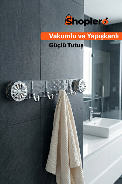 Lero 5 Kancalı Vakumlu ve Yapışkanlı Lif Havlu Kese Banyo Askılığı