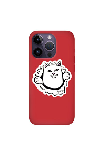 Other Apple iPhone 14 Pro Max White cat Red Colored Silicone TPU Θήκη