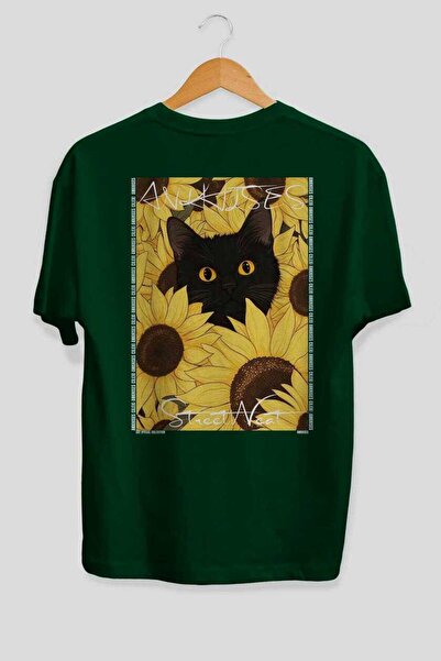 Ankhises 48 Cats for the Sake of Cat Love Printed Green Oversize T-Shirt 100%...
