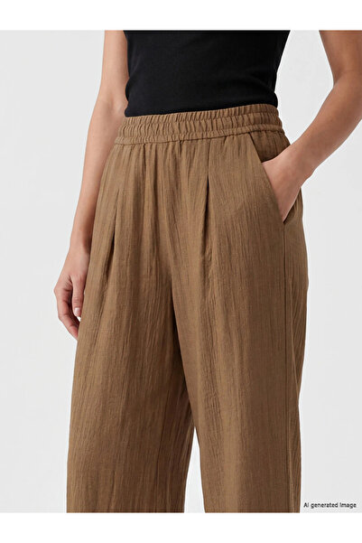 LC Waikiki Brown Textured Women's Trousers with Elastic Waist