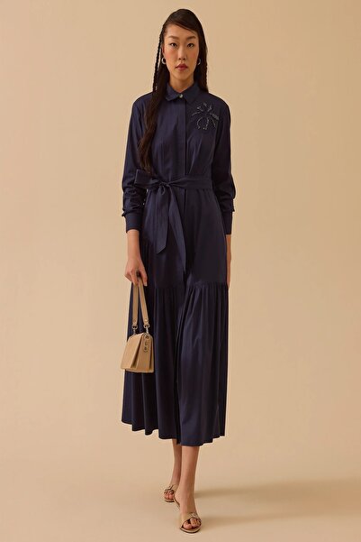 Rain and River Embroidered Stone Detailed Belted Dress