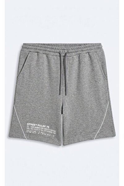 Ltb Printed Regular Gray Shorts with Piping Detail