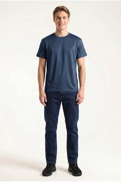 ELAFRO Men's Smoked Regular Modal Fabric Silky Textured Crew Neck T-Shirt