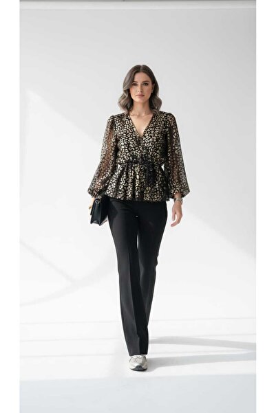 ArrTizz KADIN LEOPAR DESENLİ İÇ ASTARLI BLUZ