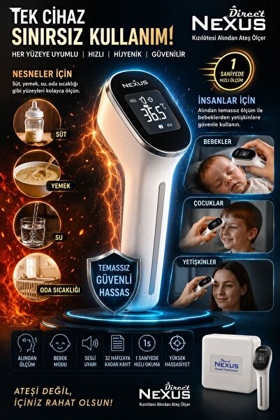 NEXUS Temassız Kızılötesi Ateş Ölçer | 1 Saniyede Hızlı Ölçüm | LCD Ekranlı D...