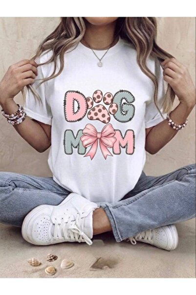 SİBELİZE تي شيرت نسائي من القطن مطبوع عليه Dog Mom