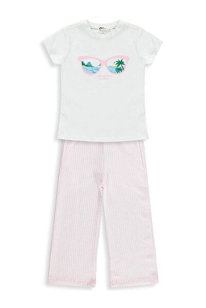 Civil Girls Set cu dungi pentru copii de 6-9 ani - Alb
