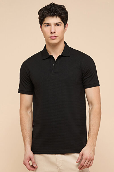 R&B Textured Polo T-Shirt with Short Sleeves