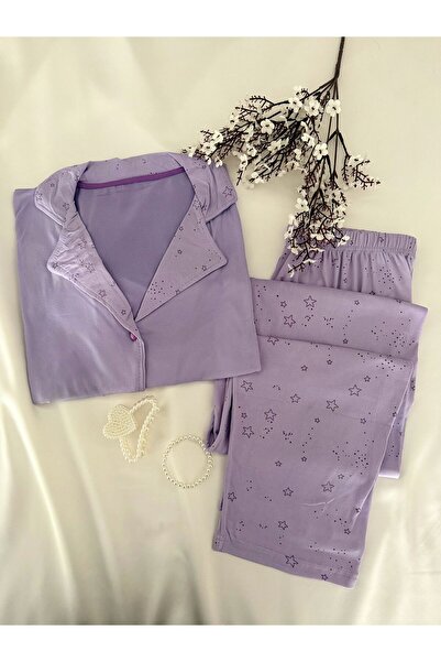 MH Moony Homewears Short Sleeve Lilac Star Buttoned Pajama Set
