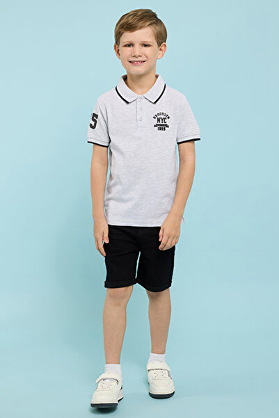 R&B Print Detail Polo T-Shirt with Short Sleeves